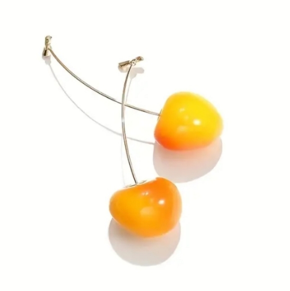 Cherry Baby Gold Tone Dangling Earrings - Picture 5 of 7